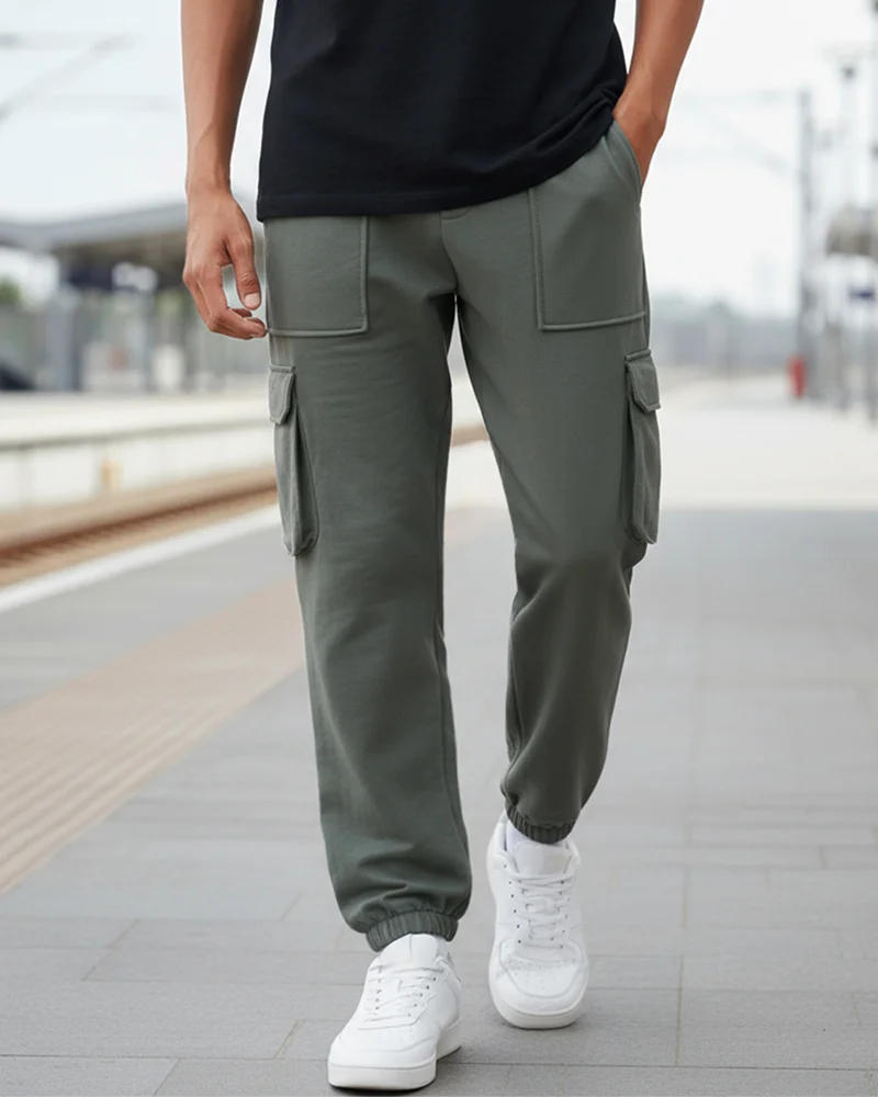 بيواكوف Men's Grey Oversized Cargo Warm Joggers